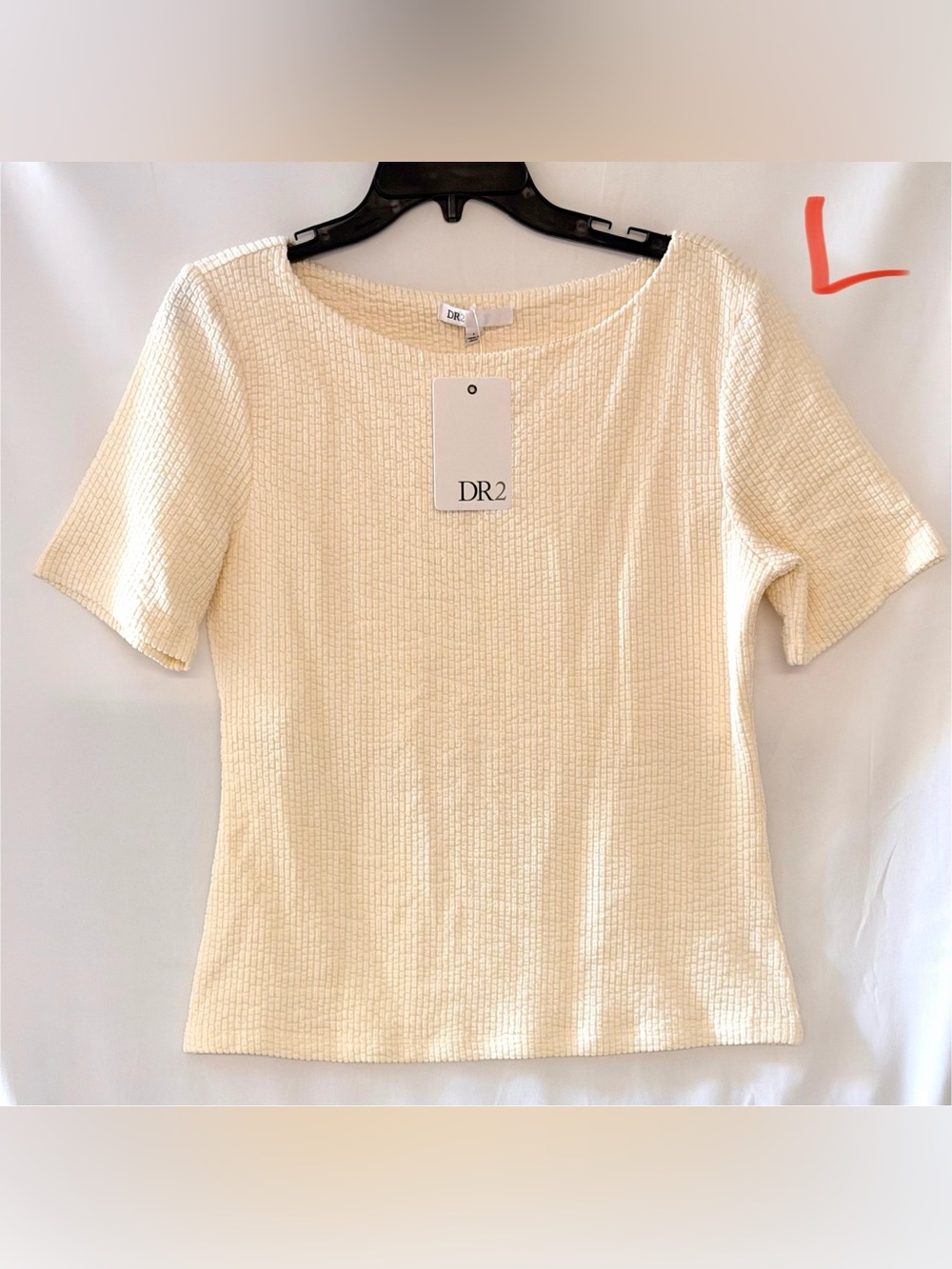 DR2 Cream Short Sleeve Textured Scoop Neck Top
